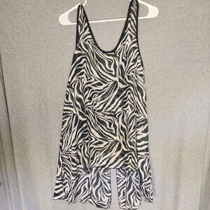 Zebra Print High-Low Sheer Tank Top With Open Tie Back